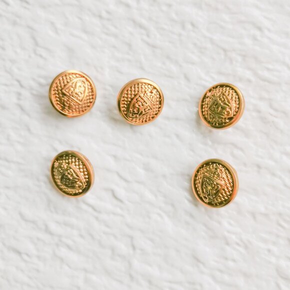 0.7" Vintage Gold Lion Shield Metal Buttons Set 5 - Picture 3 of 4